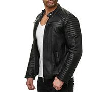 Men's Leather Jacket, Faux Leather Biker Jacket, Transition Jacket, Black, black, XXXL