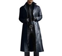 Mens Leather Jacket Long Trench Coat Sale Windbreaker Gothic Faux Leather Steampunk Overcoat Full Length Clearance Winter Casual Outwear Lapel Bomber Motorcycle Coat Biker Jacket UK Plus Size 8-22
