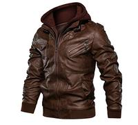 Men's Leather Jacket, Moto Jacket Brown Aviator Real Goat Skin Leather Shearling Style Vintage Bomber Flying Zip Up Mens Bomber Jackets Uk Jackets for Men Casual Jackets for Men Uk Outwear Pu Coat