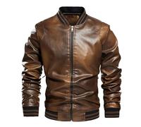 Mens Leather Jacket, Motorcycle Jacket Brown Aviator Real Goat Skin Leather Shearling Style Vintage Bomber Flying Zip Up Bomber Jacket Men Mens Coats and Jackets Work Jacket Outwear Pu Coat