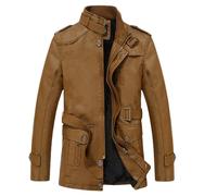 Men's Leather Jacket, Motorcycle Jackets Brown Aviator Real Goat Skin Leather Shearling Style Vintage Bomber Flying Zip Up Mens Bomber Jackets Uk Mens Jacket Work Jacket Outwear Pu Coat