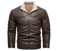 Men's Leather Jacket, Motorcycle Jackets Cafe Racer Distressed Motorcycle Retro Vintage Lapel Fleece Lined Faux Fur Pu Warm Mens Bomber Jackets Uk Leather Coat Men Mens Casual Jacket Outwear Pu Coat