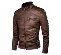 Mens Leather Jacket,Retro Casual Slim Stand Collar Motorcycle Jacket,Winter Men Biker Pocket Design Pu Pilot Jackets Faux Leather Coat,For Riding A Motorcycle,Fancy Dress Parties, Outings, Trips, Et