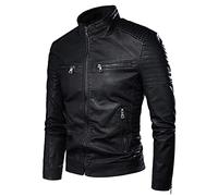 Mens Leather Jacket,Retro Casual Slim Stand Collar Motorcycle Jacket,Winter Men Biker Pocket Design Pu Pilot Jackets Faux Leather Coat,For Riding A Motorcycle,Fancy Dress Parties, Outings, Trips, Et