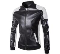 Mens Leather Jacket Sale Clearance,Men PU Motorcycle Coat Today's Deals,Patchwork Color Lapel Long Sleeve Zipper Coat Outdoor Casual Sport Punk Jackets Winter Warm Short Fit Coats UK Size M-5XL