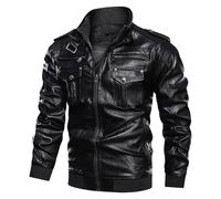 Men's Leather Jacket Spring and Autumn Men's Jacket Sports Leather Jacket Textured Vintage Leather Jacket Winter Coat (Black, XL)