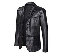 Men's Leather Jacket Spring and Autumn Winter Blazer lapel PU Faux Leather Suit Coats Motorcycle Jacket Button Smart Casual Biker Style Jacket,Black,L
