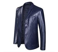 Men's Leather Jacket Spring and Autumn Winter Blazer lapel PU Faux Leather Suit Coats Motorcycle Jacket Button Smart Casual Biker Style Jacket,Blue,S
