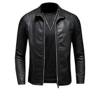 Mens Leather Jackets - Autumn Men'S Leather Jacket Mock Neck Motorcycle Pu Leather Coat Fashion Slim Fit Street Clothing Men'S Leather Jacket,Black,4Xl