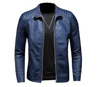 Mens Leather Jackets - Autumn Men'S Leather Jacket Mock Neck Motorcycle Pu Leather Coat Fashion Slim Fit Street Clothing Men'S Leather Jacket,Blue,M