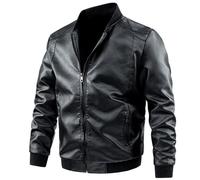 Mens Leather Jackets - Long Sleeve Plus Size Pu Jacket Men Leather Coat Casual Motorcycle Biker Coat Leather Jackets Male Big Size, Black,Xxl