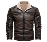 Mens Leather Jackets, Mens Motorcycle Jacket Brown Aviator Real Goat Skin Leather Shearling Style Vintage Bomber Flying Zip Up Bomber Jacket Men Men Jacket Baseball Jackets for Men Outwear Pu Coat