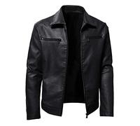 Mens Leather Jackets Zip Up Coats Plus Size Lapel Collar Outerwear Solid Color Long Sleeve Overcoats Casual Loose Windbreaker Faux Leather Jackets with Pockets