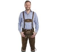 Men's Leather Knee Breeches - Original Schöneberger Lederhosen Knickerbockers with Suspenders Leather Trousers (64, Medium Brown)