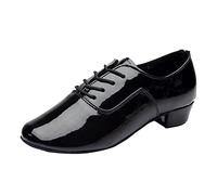 Men's Leather Lace Up Dance Shoes Modern Comfortable Latin Ballroom Smooth Sole Slip (Black, 6)