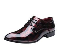 Mens Leather Lace Up Smart Office Work Formal Shoes, Dress Shoe Printing Patent Shoes Trendy and Versatile Oxfords Shoes for Driving and Walking in Business, Party and Wedding Red