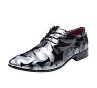 Mens Leather Lace Up Smart Office Work Formal Shoes, Dress Shoe Printing Patent Shoes Trendy and Versatile Oxfords Shoes for Driving and Walking in Business, Party and Wedding Grey