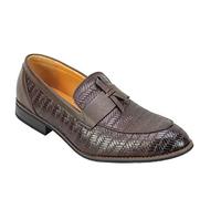 Mens Leather Lined Slip on Loafers Woven Patterned Smart Casual Retro Shoes UK[A2240H,Brown,6 UK]