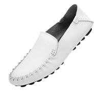 Men's Leather Loafers for Party Comfort Rubber Sole Anti-Slip Flexible Round Toe Stitching Details Simple Design(Bianco,6 UK)