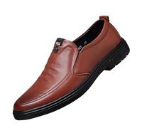 Men's Leather Loafers Retro Round Head Comfortable Lug Sole One-Step Business Wedding Party Formal Shoes(Marrone,6 UK)