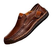 Men's Leather Loafers Slip on Low Top Shoes Summer Walking Sneakers Lightweight Comfortable Breathable Outdoor Casual Dress Shoes Soft Sole Sneakers Coffee