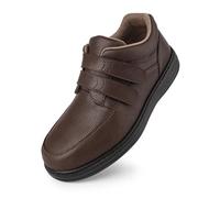 Men's Leather Loafers Slip-On Shoes for Diabetic & Swollen Feet - Adjustable Hook & Loop Strap Walking Sneakers, Comfortable Dress Casual Oxford Shoes for Business, Brown, 8 UK