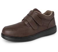 Men's Leather Loafers Slip-On Shoes for Diabetic & Swollen Feet - Adjustable Hook & Loop Strap Walking Sneakers, Comfortable Dress Casual Oxford Shoes for Business