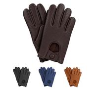 Mens Leather Mesh Driving Gloves, Genuine Soft Lambskin Black Gloves, Classic Vintage Old Fashioned English Snap Button Gloves, Chauffeur Bike Cycling Outdoor Gift Summer WInter Vented Gloves
