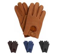 Mens Leather Mesh Driving Gloves, Genuine Soft Lambskin Black Gloves, Classic Vintage Old Fashioned English Snap Button Gloves, Chauffeur Bike Cycling Outdoor Gift Summer WInter Vented Gloves