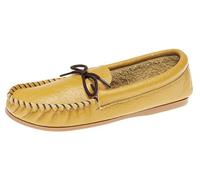 Men's Leather Moccasin Slippers Gordon with Hardwearing PVC Sole (13 UK, Tan)