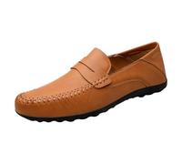 Men's Leather Moccasins, Casual Shoes, Office Shoes, Soft Boat Shoes, Comfortable Slip On Trainers, Dresses Shoes, Lightweight Soft Loafers, Handmade Flat Business Shoes, EU 39-EU 43, orange, 10 UK