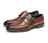 Men's Leather Monk Strap Dress Shoes Formal Business Shoes Brown