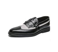 Mens Leather Monk Strap Loafers Brogue Wingtip Design With Tassel Detail Slip On Business Casual Dress Shoes Multi Colors(Black,7.5 UK)