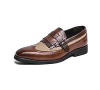 Mens Leather Monk Strap Loafers Brogue Wingtip Design With Tassel Detail Slip On Business Casual Dress Shoes Multi Colors(Brown,8.5 UK)