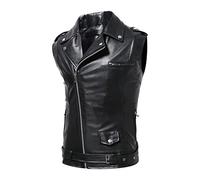 Men's Leather Motorcycle Vest Riding Club Black Concealed Biker Vests Sleeveless PU Faux Leather Bomber Jacket (Black,3XL)