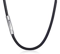 Men's Leather Necklace with Clasp, 3 mm Leather Collar Men, Leather Strap with Stainless Steel Clasp, Men's Leather Necklace Black Braided Leather Chains for Men, Women, Men, Boys and Girls, Stainless