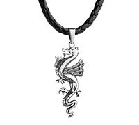 Mens Leather Necklace With Dragon Pendant Sterling Silver 925