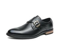 Men's Leather Oxford Dress Shoes Buckle Strap Low Top Walking Shoe Business Wedding Party Formal Shoes (Black,6.5)