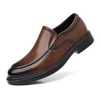 Mens Leather Penny Loafers Slip On Business Shoes Handmade Classic Round Toe Oxford Style Driving Office Wear(Brown,4.5 UK)
