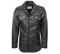 Mens Leather Reefer Jacket Classic Button Fastening Blazer Style Jerry (2XL, Black)