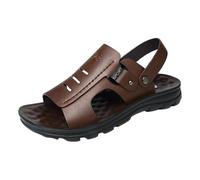 Men's Leather Sandals, Comfort Arch Support Retro Open Toe Outdoor Non-slip Beach Sandals, Casual Slip on Two Uses Breathable Slippers , for Travel, Beach, Meeting, Shopping, Leisure(Brown,6 UK)