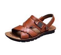 Men's Leather Sandals with Adjustable Strap Beach Sandals Non-Slip Lightweight Trekking Sandals Breathable Hiking Sandals Flat Comfortable Sandal with Non-Slip Sole Easy Care Bathing Shoes, khaki, 8