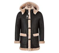 Men's Leather Sheepskin Duffle Coat Hooded 100% Genuine Leather Coat Ivar F-42 (2XL, Brown/Beige)