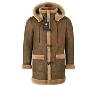 Men's Leather Sheepskin Duffle Coat Hooded 100% Genuine Leather Coat Ivar F-42 (2XL, Rust/Antique Beige)