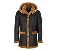 Men's Leather Sheepskin Duffle Coat Hooded 100% Genuine Leather Coat Ivar F-42 (3XL, Brown/Ginger)
