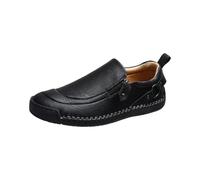 Men's Leather Shoes Casual Slip On Loafers for Everyday Wear | Side Zip Fastening For Easy Access, Stitched Moc Toe, Decorative Metal Ring And Strap, Rear Pull Tab, Textured Outsole