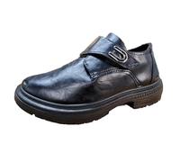 Men's Leather Shoes Comfort Thick Bottom Non-Slip Leather Shoes Lightweight Business Formal Work Commuting Versatile Casual Slip-on Touch Fastening Shoe Size 6 Black