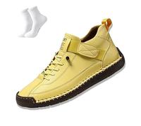 Mens Leather Shoes for Men Loafers Casual Dress Driving Men's Boat Big Size, Women's Leather Sneakers-Orthopedic Support (Gelb,17.5)