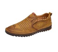 Men's Leather Shoes Low Shoes Slip On Shoes Slippers Casual Loafer Soft Leather Driving Shoes Comfortable Casual Shoes Fashion Walking Shoes Hollow Breathable Business Shoes Suit Shoes, yellow, 7 UK