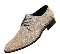 Men's Leather Shoes Pointed Toe Slip On Business Loafers Gold